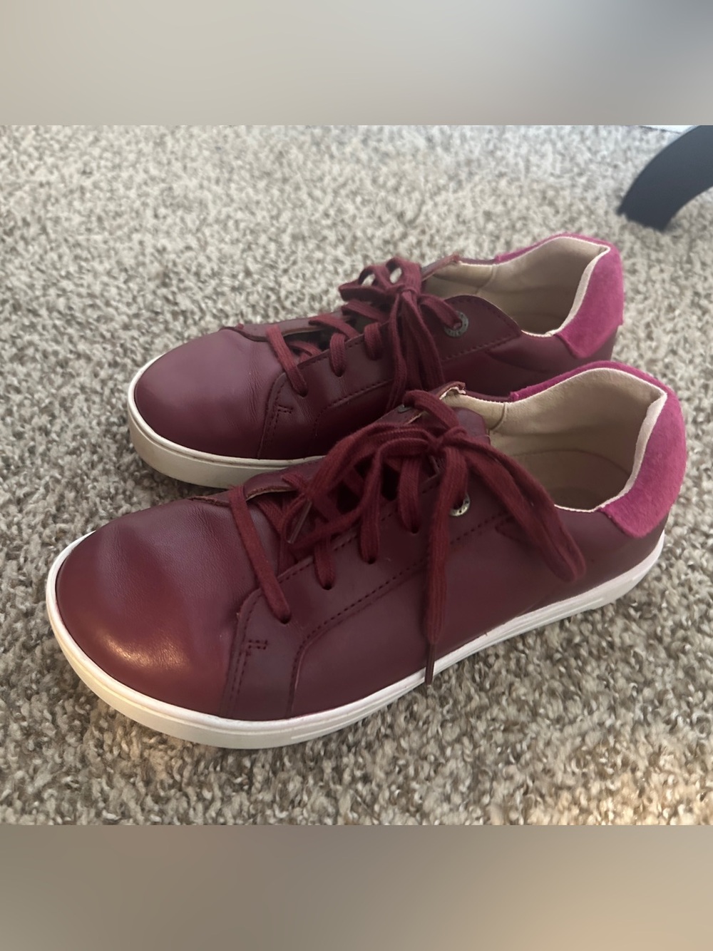 Birkenstock Bend Low Sneaker Girl’s 34 Burgundy Wine Leather Lace-Up Casual Shoe - Picture 4 of 6